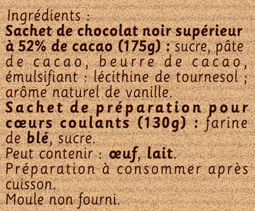 NESTLE DESSERT Préparation pour Coeurs Coulants au Chocolat 305g - Ingrédients