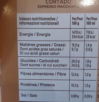 Cortado espresso macchiato caffè macchiato capsule - Nutrition facts - es