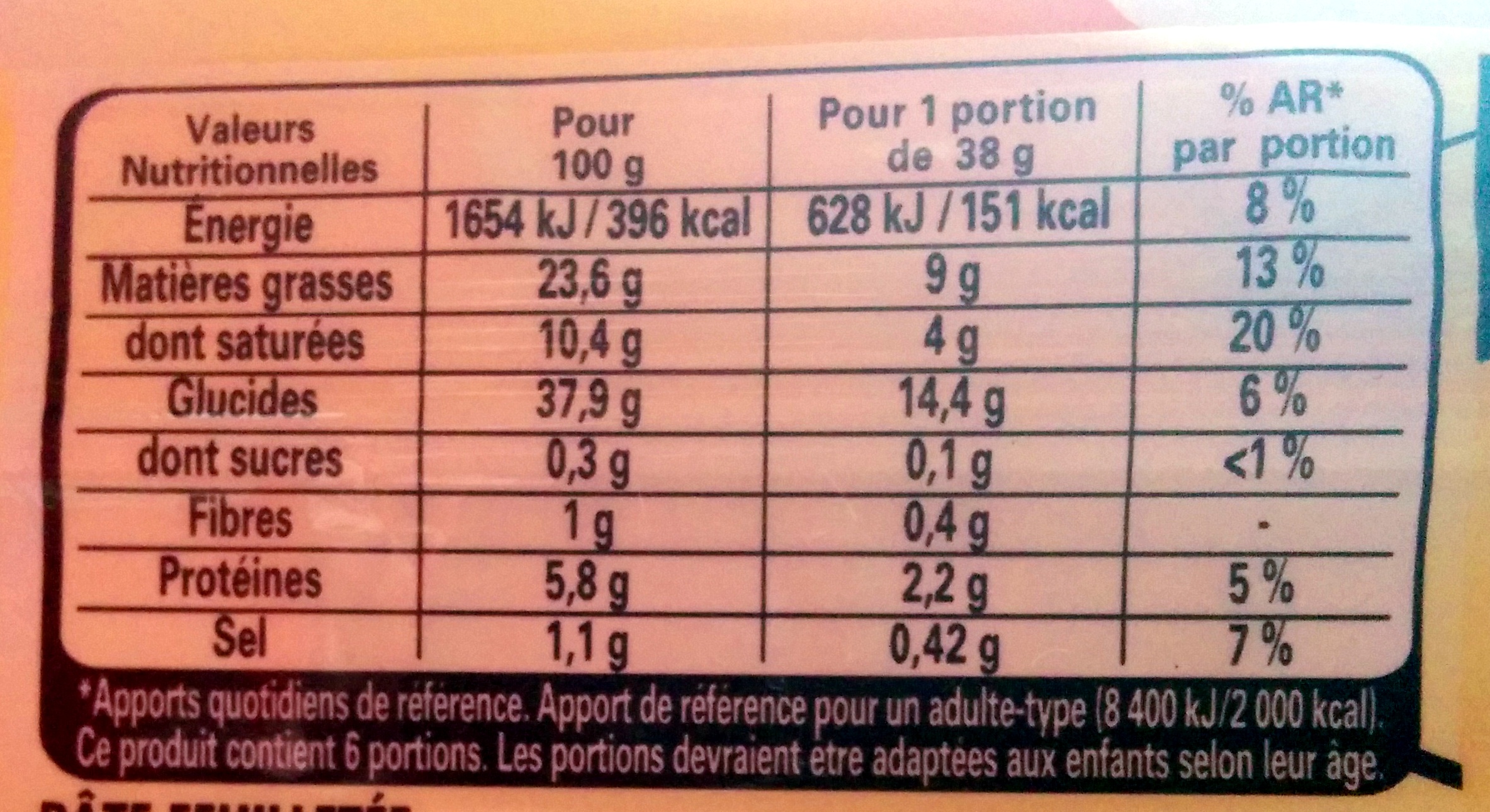 Tarte en Or feuilletée - Nutrition facts - fr