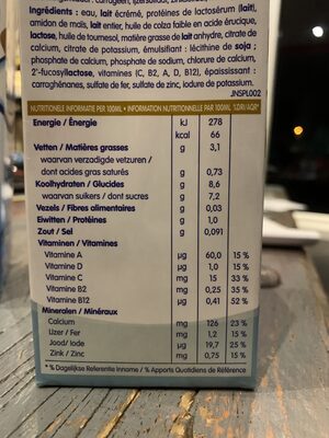 Nestlé Nan Lait De Croissance - Tableau nutritionnel