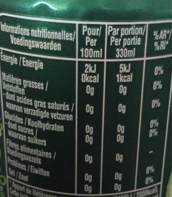PERRIER eau gazeuse aromatisée citron vert 33cl - Tableau nutritionnel