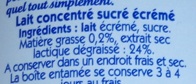 Lait Concentré Sucré Écrémé - Ingredientes - fr