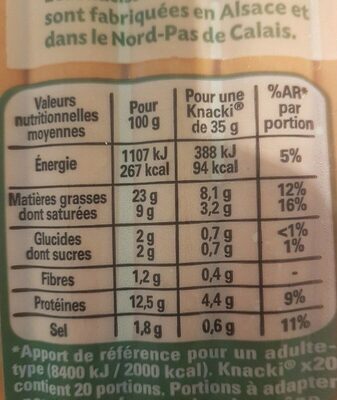 KNACKI Original saucisses pur porc - Nutrition facts