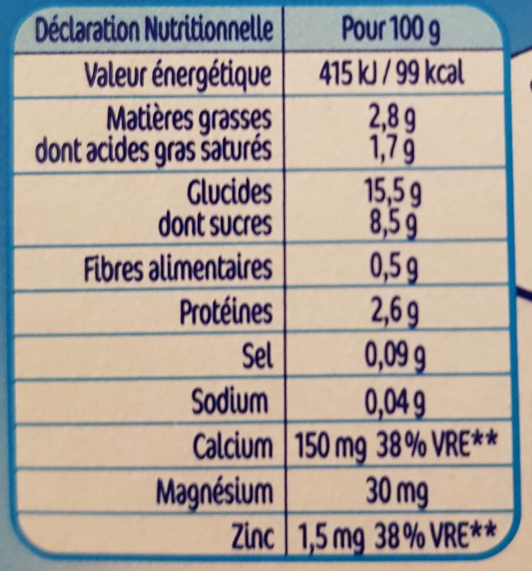 P'tit Brassé Myrtille - Información nutricional - fr