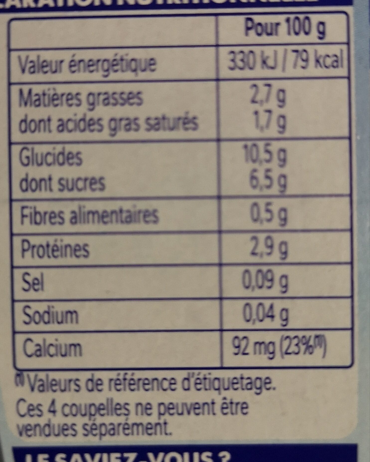 Nestlé P'tit Brassé saveur Nature Sucré - Nutrition facts - fr