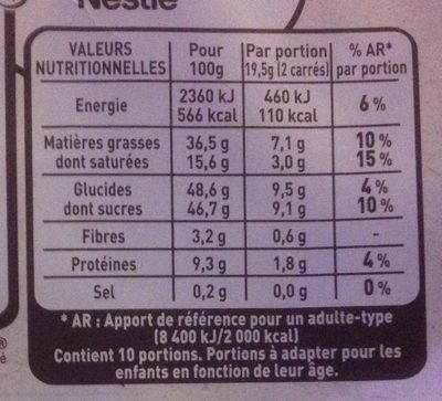 NESTLE L'ATELIER Lait Noisettes Entières Torréfiées 195g - Nutrition facts - fr