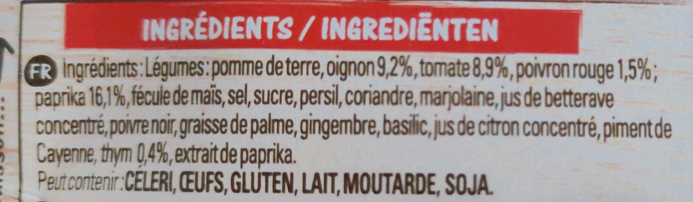 MAGGI Papillotes Poulet Paprika et Tomate 28g - Ingrediënten - fr
