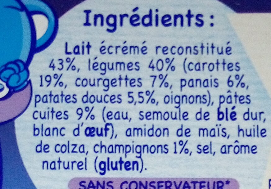 Crème de légumes, tendres pâtes - Ingrédients