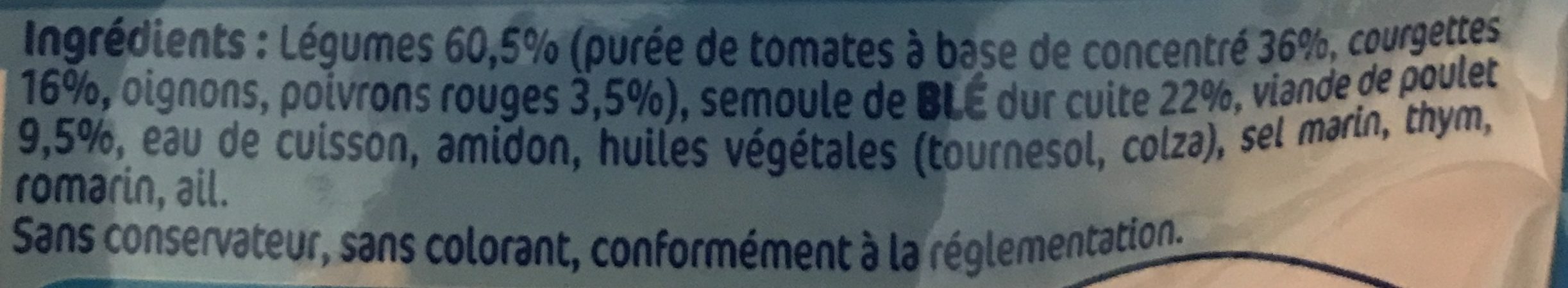 NATURNES Légumes du Soleil Semoule Poulet - 190g - dès 8 mois - Ingredients - fr