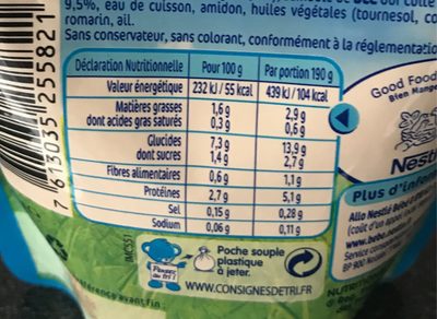 NATURNES Légumes du Soleil Semoule Poulet - 190g - dès 8 mois - Nutrition facts - fr