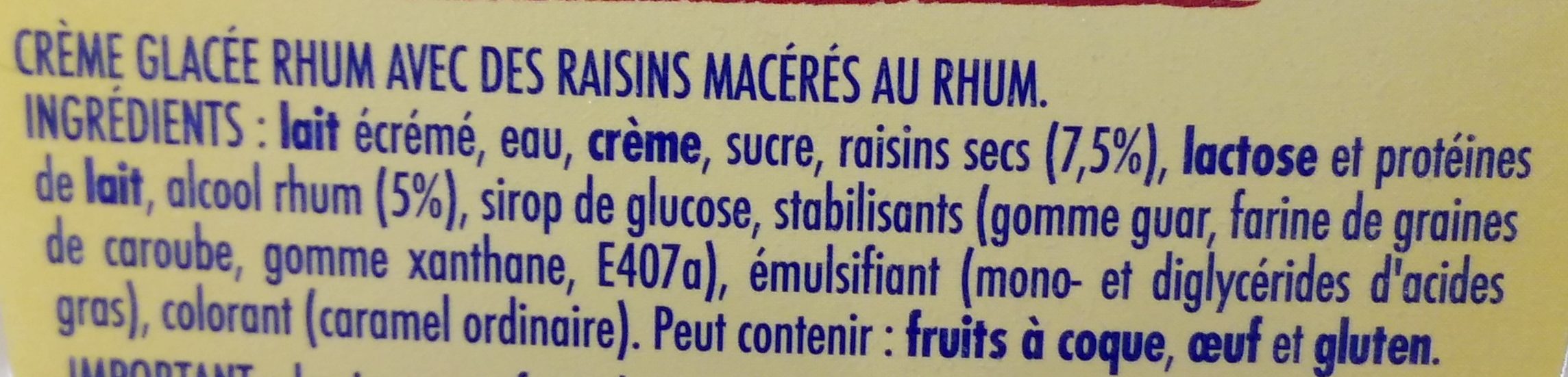 Rhum raisins - Ingrédients