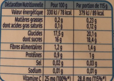 Compote Banane Naturnes Nestlé 2 x 115G + - Nutrition facts