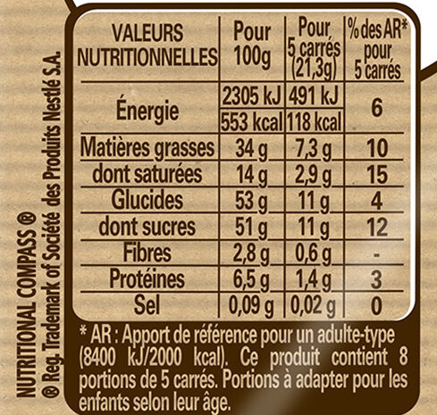 NESTLE DESSERT Praliné 2 x 170g - Tableau nutritionnel
