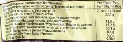 Barres chocolatées - Tableau nutritionnel