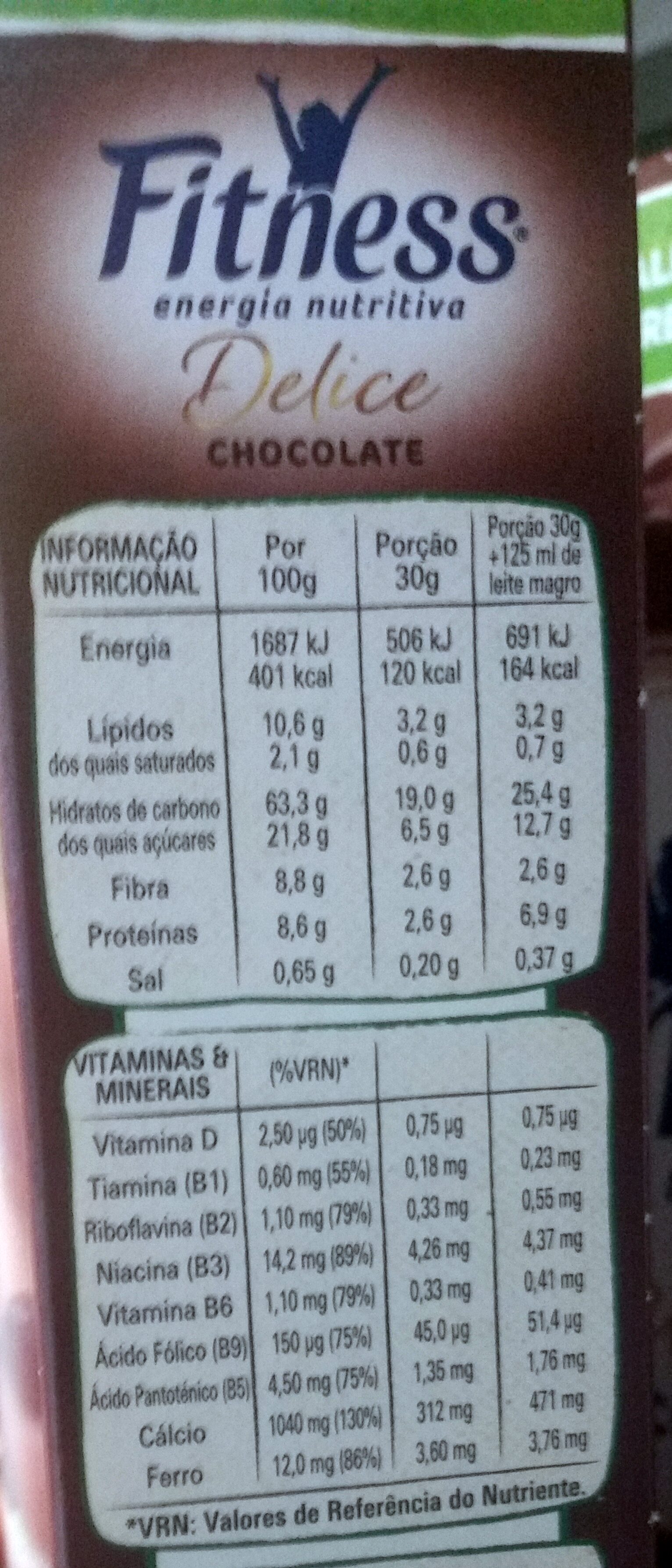 Fitness delice chocolate - Nutrition facts - es