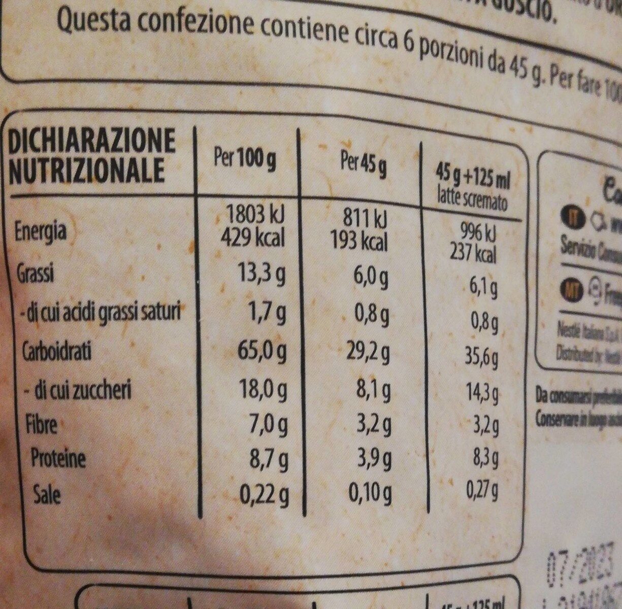 Granola miele cereali croccanti con avena integrale - Nutrition facts