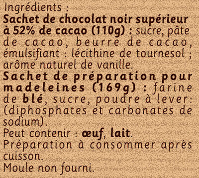 NESTLE DESSERT Préparation pour Madeleines Pepites Chocolat 279g - Ingredienser - fr