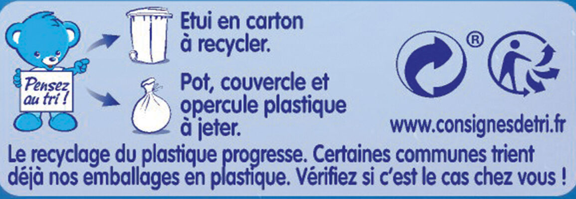 NESTLE P'TIT SOUPER Risotto Carottes Champignons-2x200g-Dès 12 mois - Recycling instructions and/or packaging information - fr