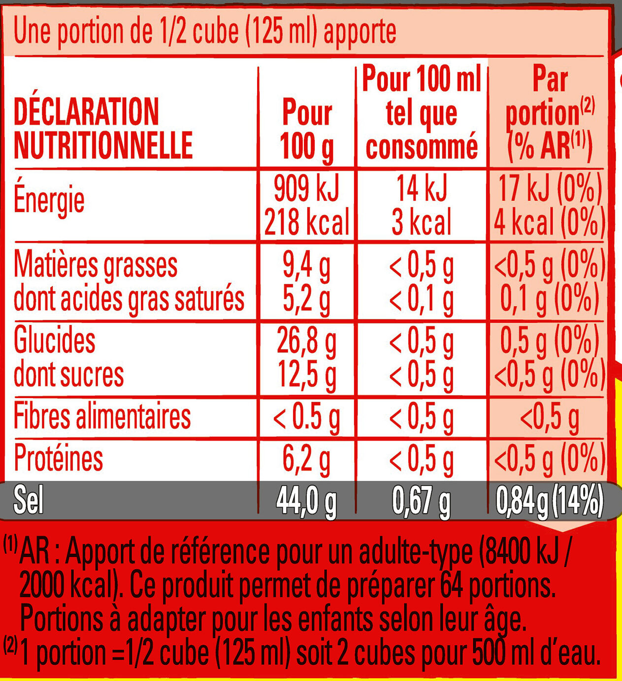 MAGGI KUB OR Bouillon Réduit en sel de -25% - 32 cubes - 121,6g - Nutrition facts - fr