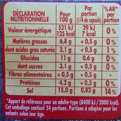 MAGGI Cœur de Bouillon Volaille mijotée et touche de thym 6x22g = 132g - Tableau nutritionnel