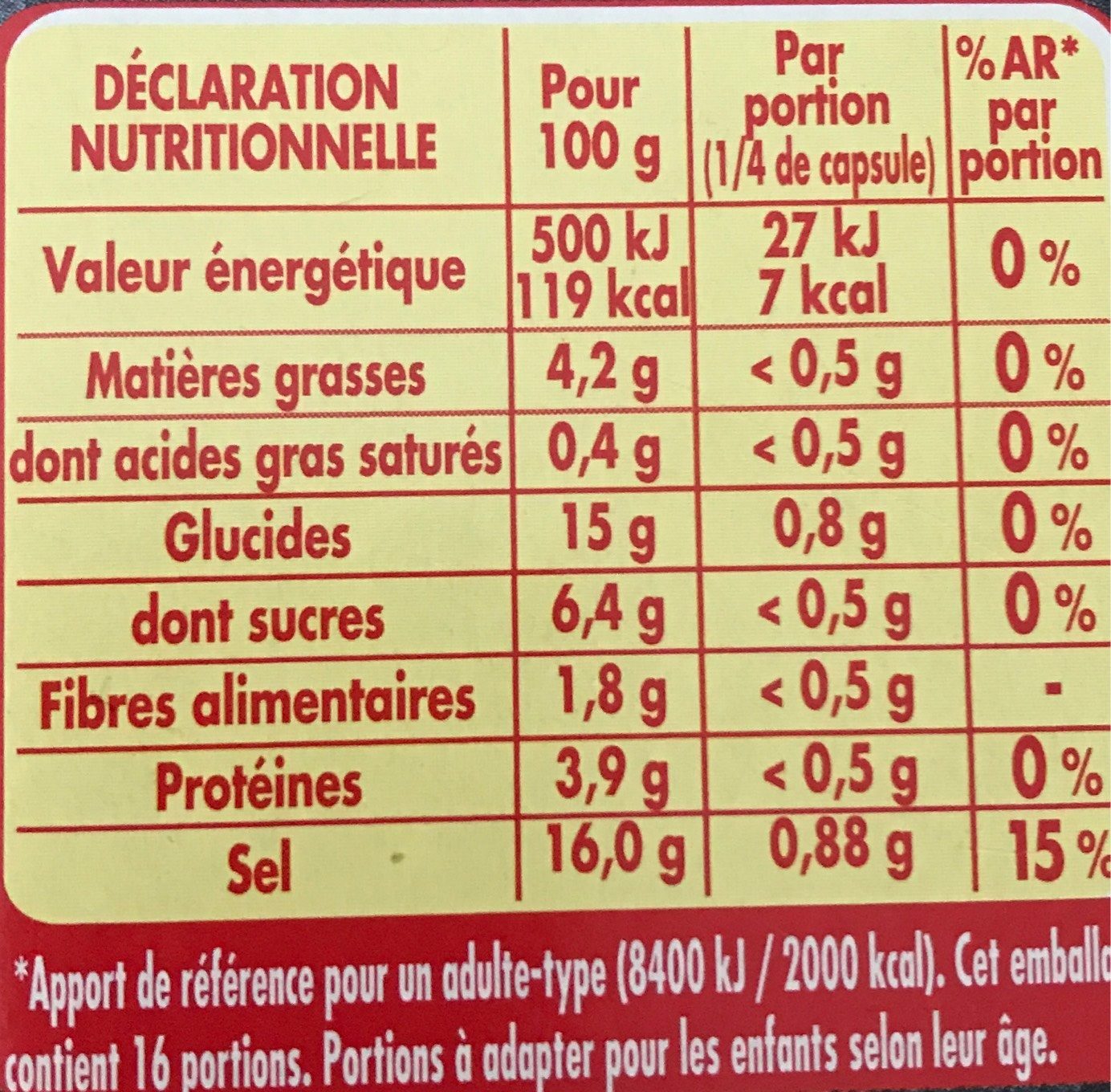 MAGGI Cœur de Bouillon Jus de Rôti aux herbes aromatiques 4x22g = - Näringsfakta - fr