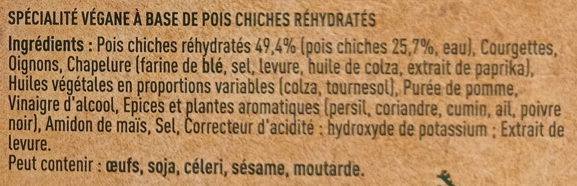Falafels Pois chiches - Ingredients - fr