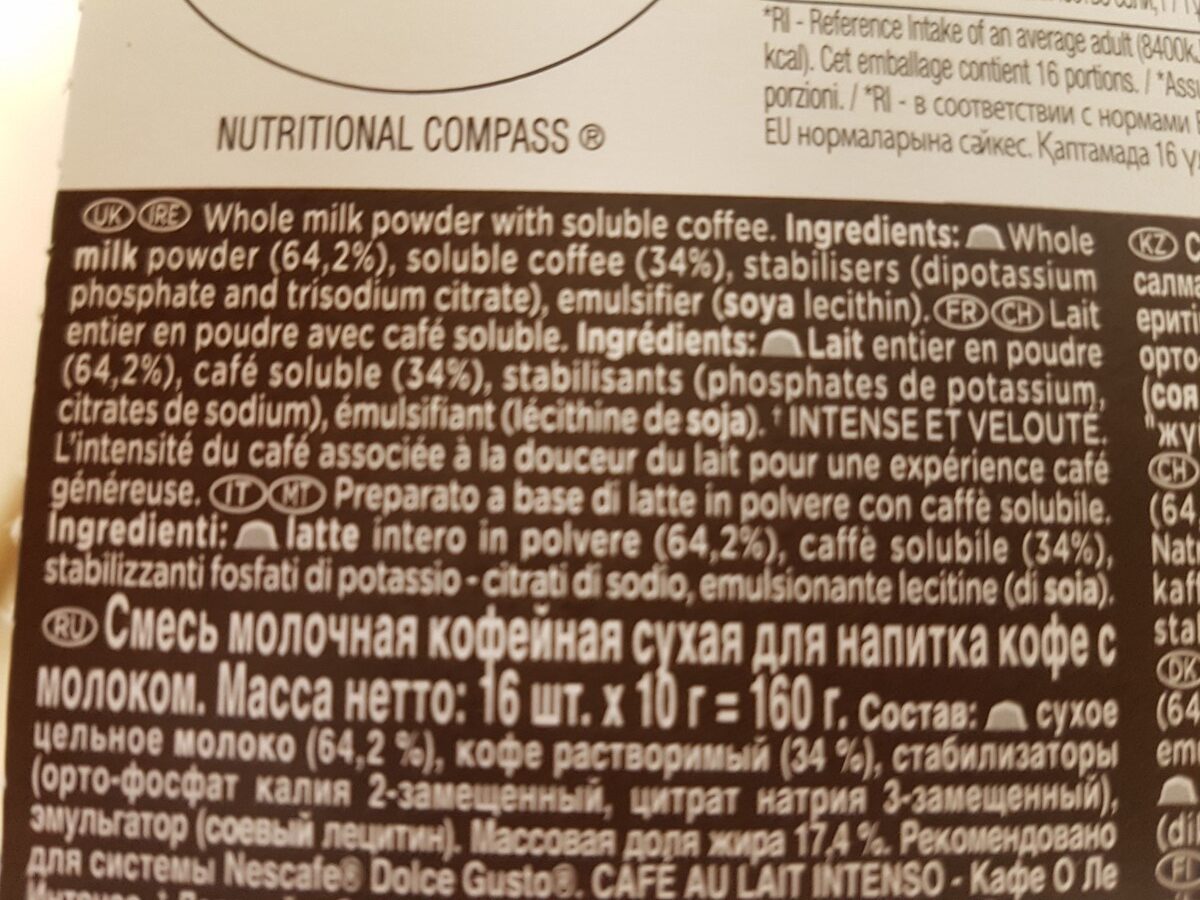 Café au lait Intenso - Ingrédients