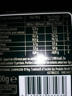 AFTER EIGHT chocolat menthe - Nutrition facts - fr