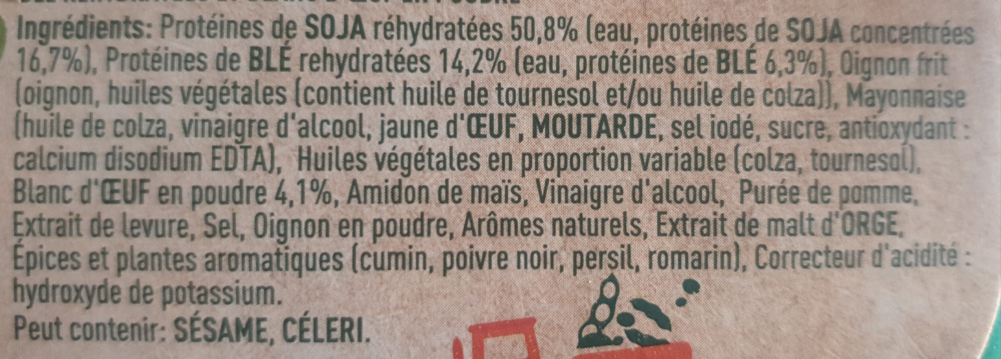GARDEN GOURMET Le Classique Soja et Blé 150g - Ingrédients
