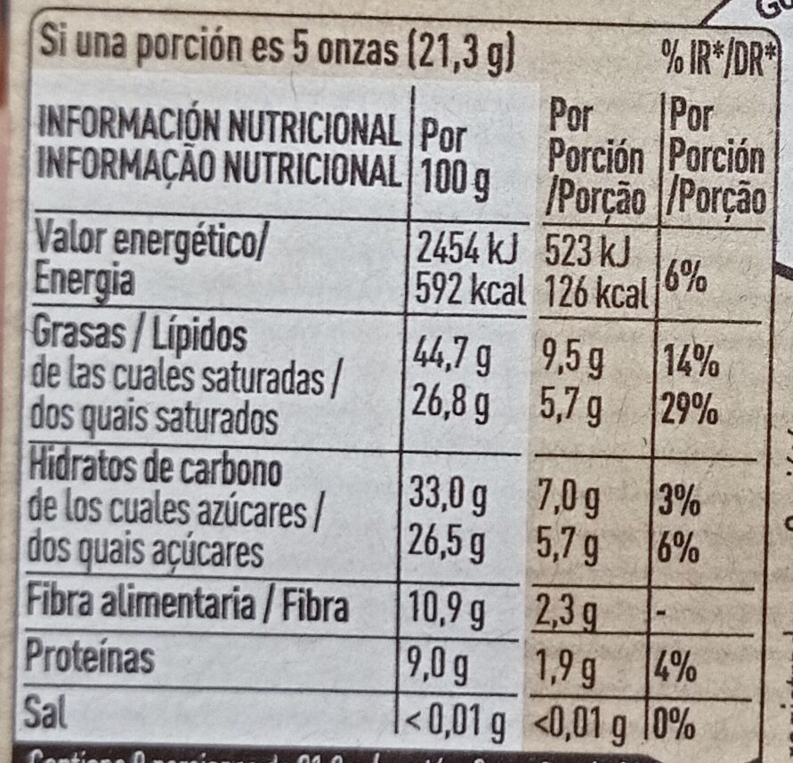 Chocolate negro 70% fácil de fundir - Informació nutricional - es