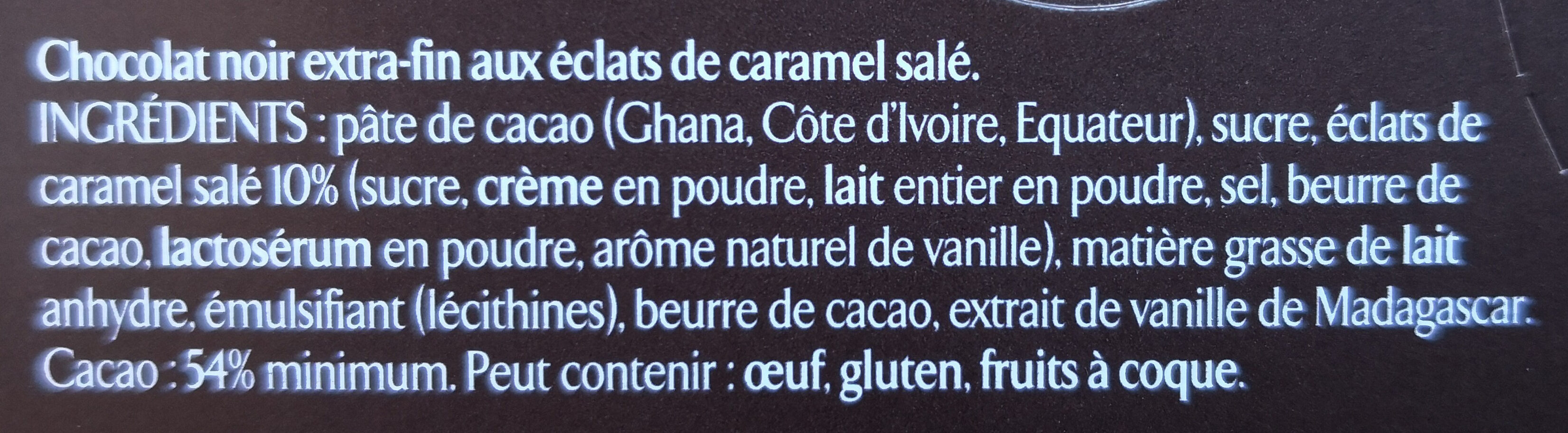 NESTLE L'ATELIER Noir Caramel 115g - Ingrédients