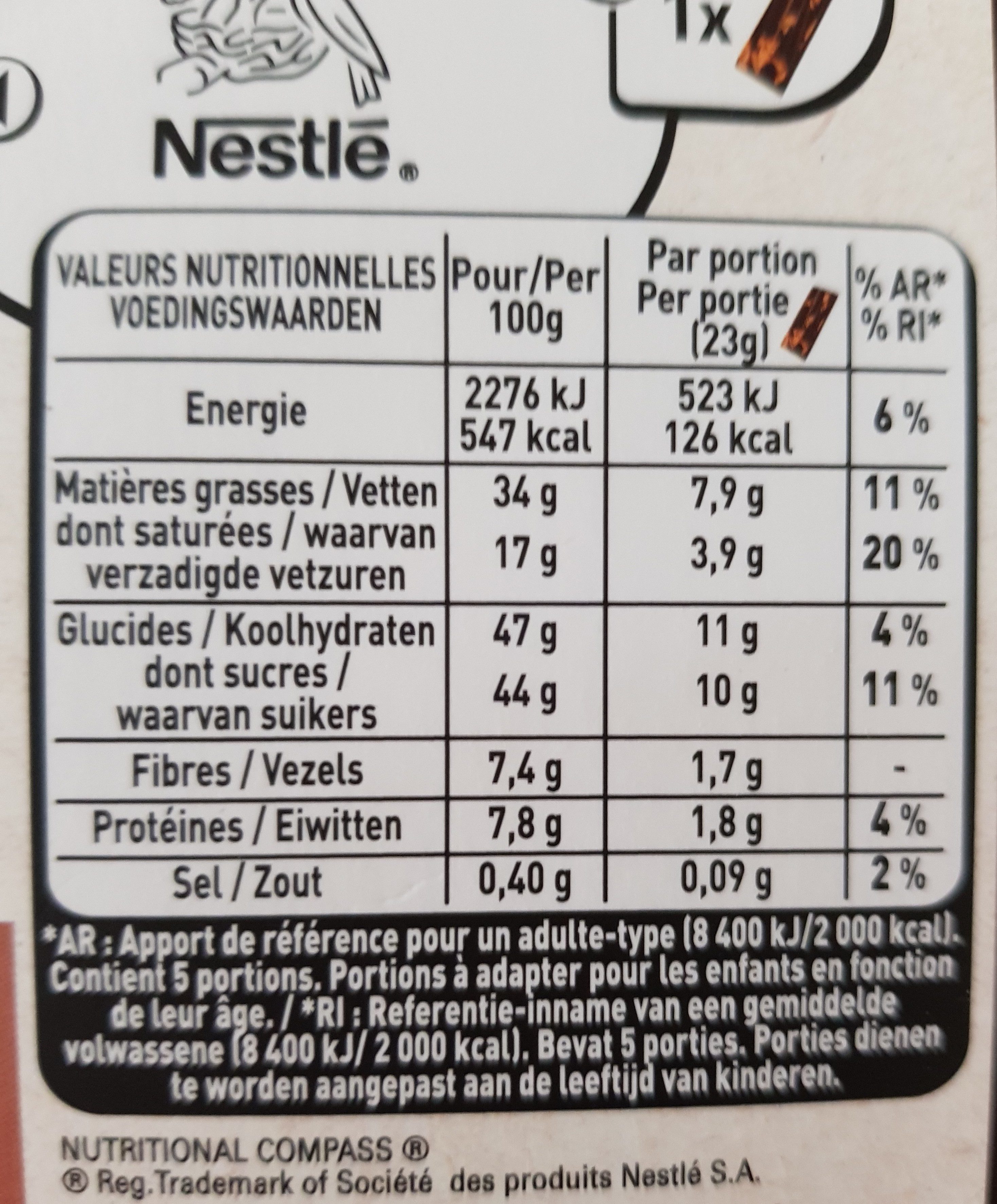 NESTLE L'ATELIER Noir Caramel 115g - Tableau nutritionnel