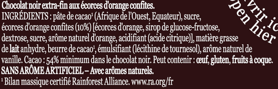 NESTLE L'ATELIER Noir Orange confite 115g - Ingrédients