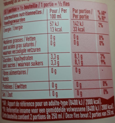 VITTEL & FRUITS BIO infusés Fraise 50cl - Tableau nutritionnel