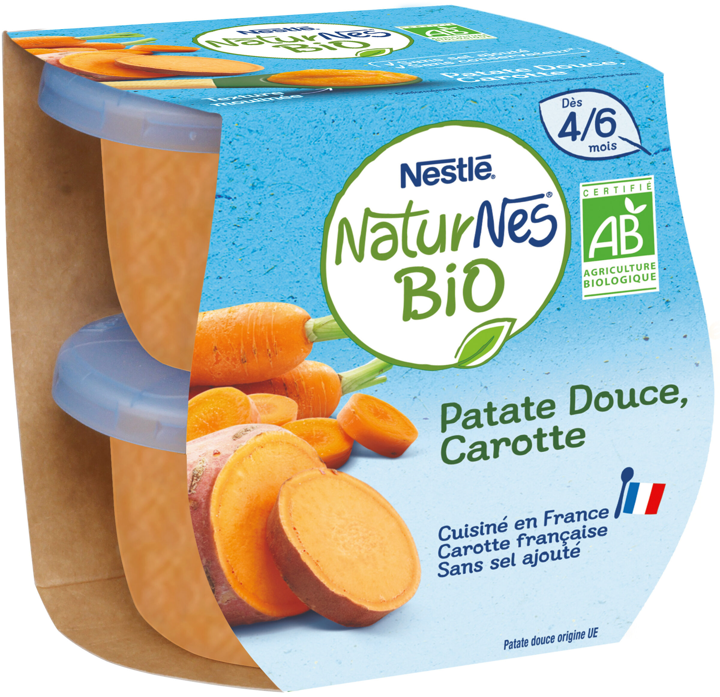 NESTLE NATURNES BIO Petits Pots Bébé Patat Douc Carot2x130g-Dès4/6mois - Produkt - fr