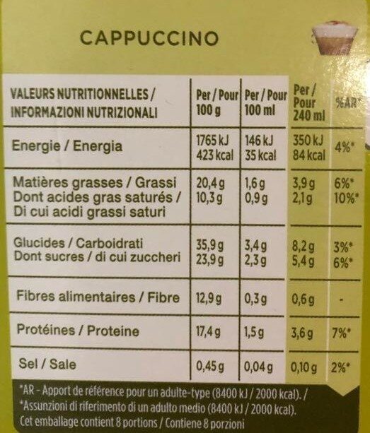Capsules NESCAFE Dolce Gusto Cappuccino Extra Crema 16 Capsules - Tableau nutritionnel