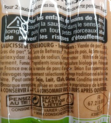 Saucisses de Strasbourg fumées bio - Ingredients - fr