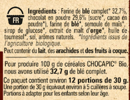 NESTLE CHOCAPIC BIO Céréales - Ingrédients