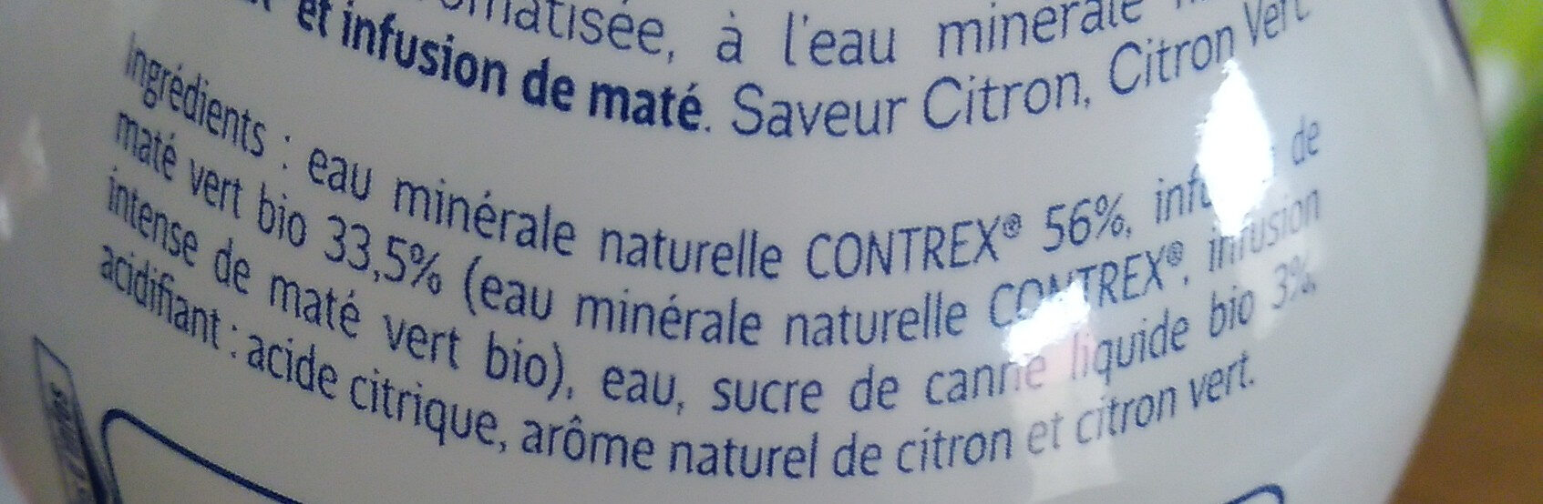 CONTREX Green eau aromatisée BIO Maté saveur Citron Citron Vert 75cl - Ingredients - fr