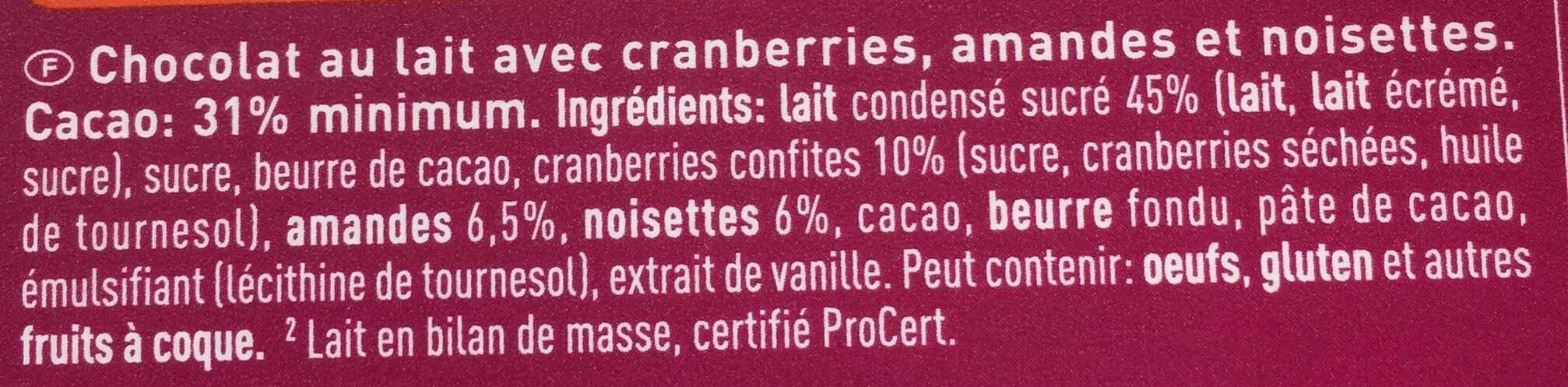 Lait cranberries amandes noisettes - Ingredienti - fr