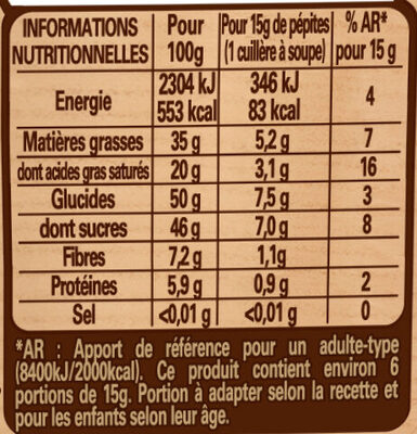 NESTLE DESSERT Pépites de chocolat noir 100g - Nutrition facts - fr