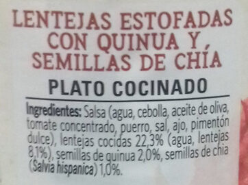 Vegetal lentejas con quinoa & chía - Ingredientes