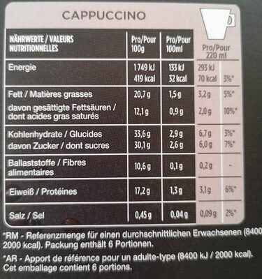 Cappuccino - Nährwertangaben - fr