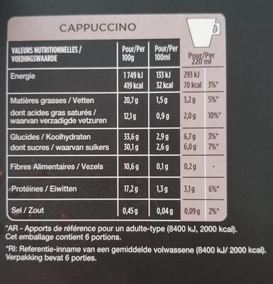 STARBUCKS by NESCAFE DOLCE GUSTO Cappuccino 120g - Tableau nutritionnel