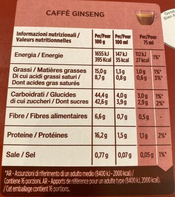 Caffè Ginseng - Tableau nutritionnel