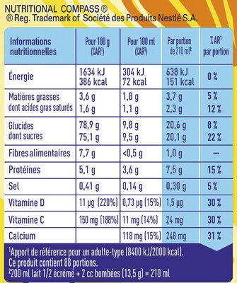 NESQUIK Poudre cacaotée boîte 1Kg + 20% offert - Voedingswaarden - fr