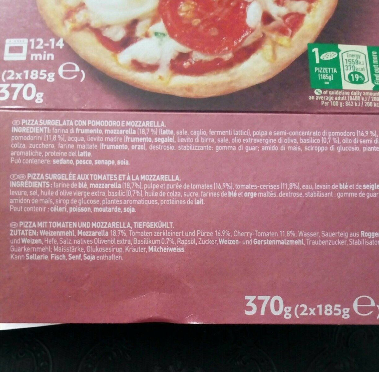 BUITONI PIZZETTA pizza surgelée Margherita 2X185g - Tableau nutritionnel