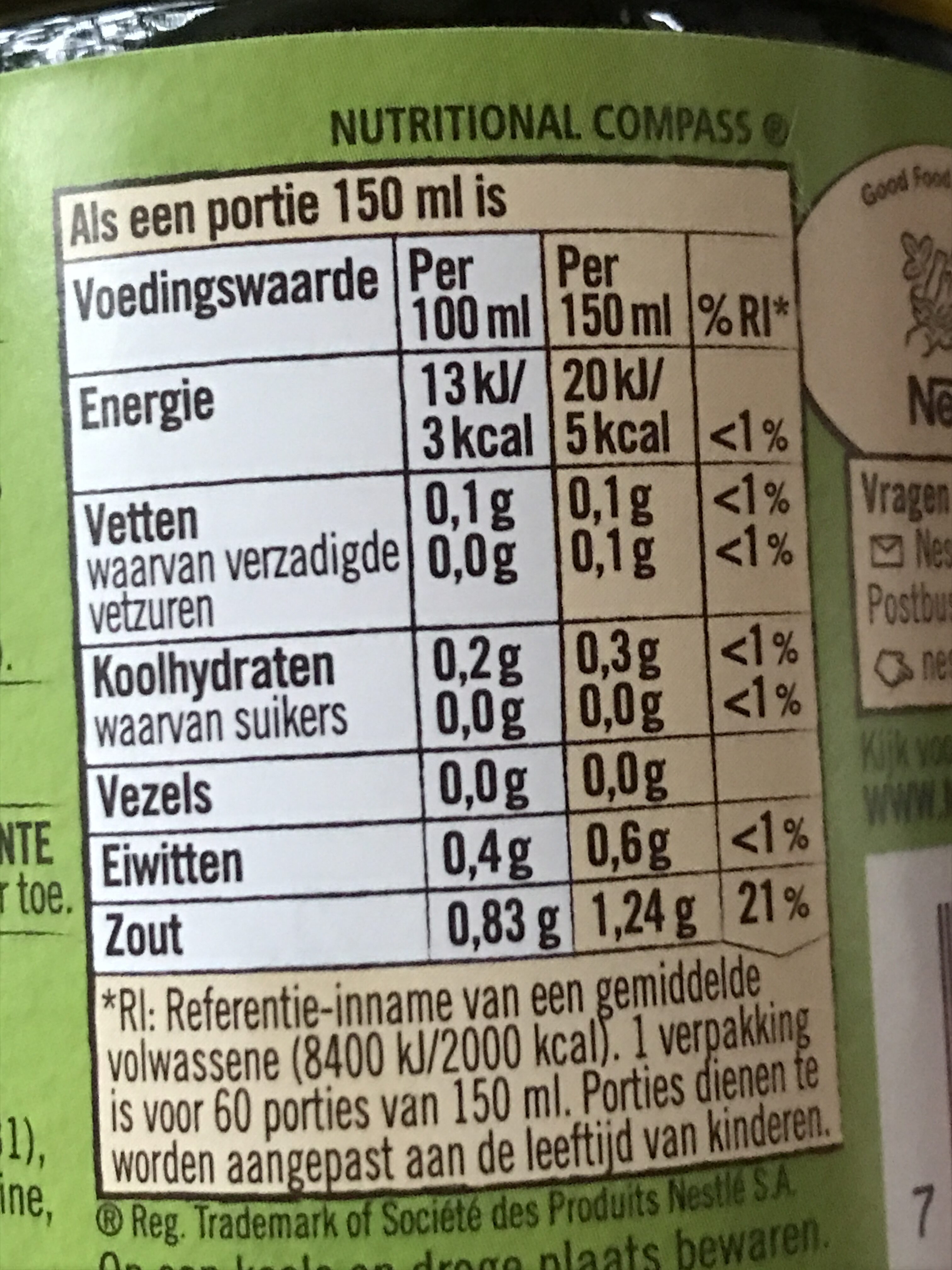 Tuinkruiden bouillon - Voedingswaarden