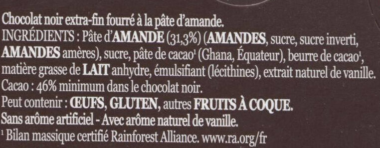 LES RECETTES DE L'ATELIER. Pâte d'amande CHOCOLAT NOIR PURE CHOCOLADE MET MARSEPEIN - Ingrédients