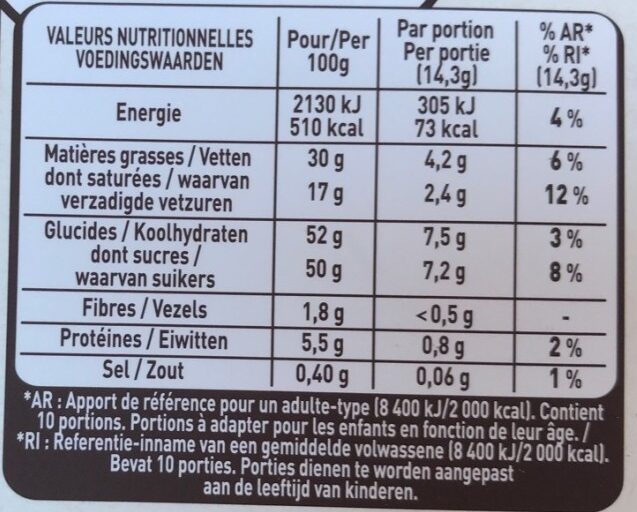 Chocolat au lait & pointe de sel ganache caramel - Valori nutrizionali - fr